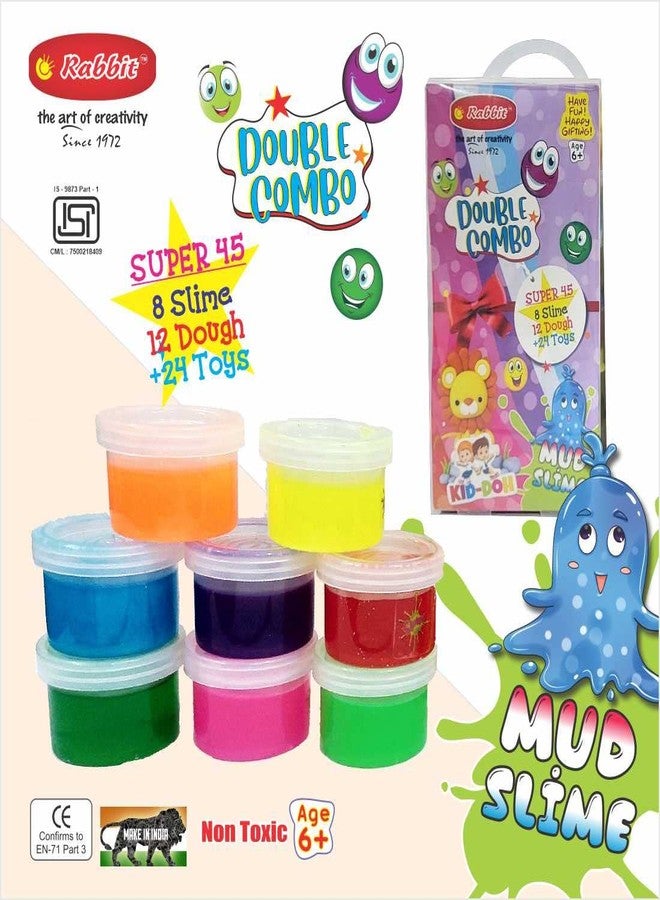 Rabbit Dough & Slime Double Combo Pack | 12 Soft Modelling Doughs + 8 Galaxy Slimes + 24 Fun Moulds + Roller & Cutter | 24 Vibrant Shades | Creative Play Set for Kids Age 3+ | Multicolor Toy Gift - Image 4